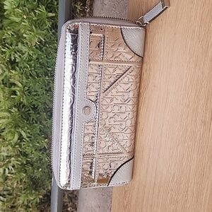 Calvin Klein Luster Silver Signature Zip Around Wallet